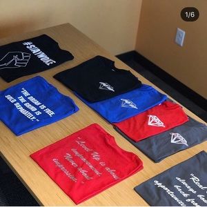 Black "Stay Woke", Red, and Blue T-shirts